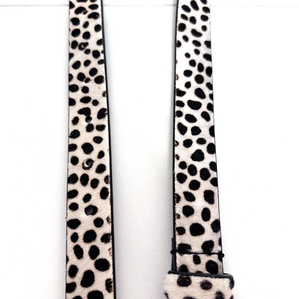 Abercrombie & Fitch Womens Animal Print Calf Hair Belt Size M White Black Leathe